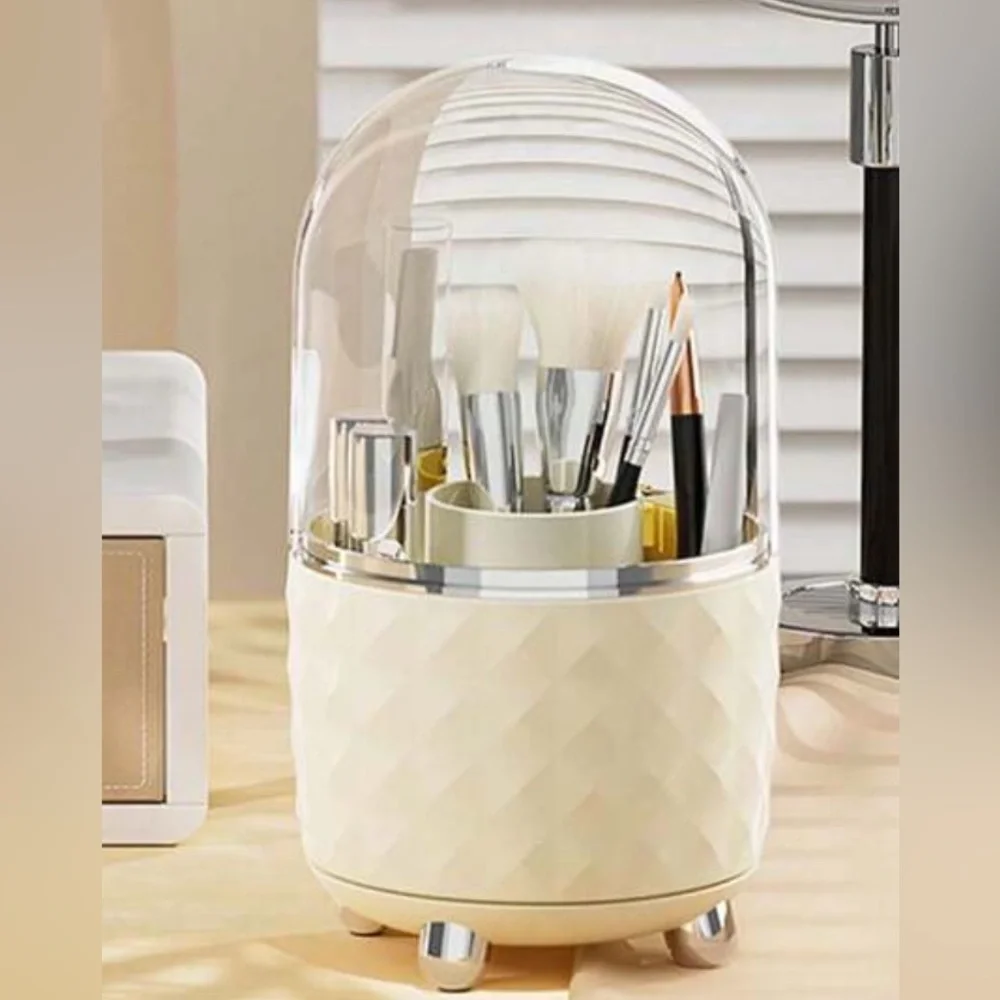 Cream Makeup Brush Holder with Clear Dome